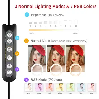 LED Stmievateľné Krúžok Svetlo s Statív USB Selfie Svetlo, Krúžok na Čítanie Veľké Fotografie RGB Ringlight so Stojanom TikTok Youtube Live