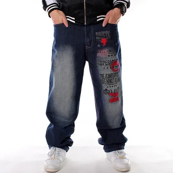 Muži Džínsové Nohavice Voľné Streetwear Hip Hop Bežné Skateboard Džínsy List výšivky Neforemné Džínsy, Nohavice pre Mužov Plus Veľkosť Nohavice