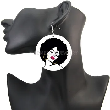 SOMESOOR Afro Melanínu Dievča Magic Vytlačené Drevené Náušnice Kvapka Africké Prírodné Vlasy Obruče Dizajn, Šperky Pre Čierne Ženy Darčeky