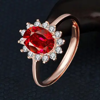 14k Rose Gold Luxusné Ruby Krúžok Pre Ženy Kvet Tvar Červený Drahokam Prst Krúžky Diamond Zirkón Jemné Šperky, Svadobné Party Krúžok