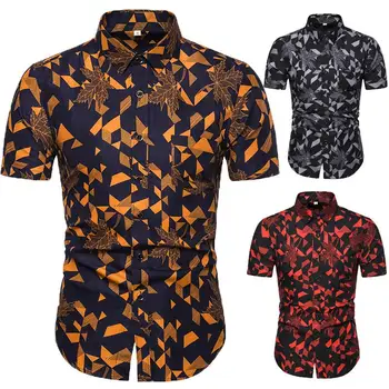 Nová geometria mužov bežné tričko Letné módne Mesto trend kvetovaný tričko pladder krátke rukáv tričko hot predaja M-5XL