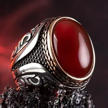 Tmavé Burgundsko Kameň Achát Strieborné pánske Krúžok Módny turecký Premium Kvalitné Ručné Jawelery