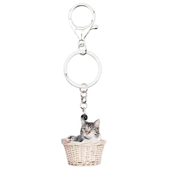 Bonsny Akryl Sladké Kôš Cat Kitten Kľúčenky Keychains Krúžky Módne Zvierat Šperky Pre Ženy, Dievča Taška Prívesok Charms Dary