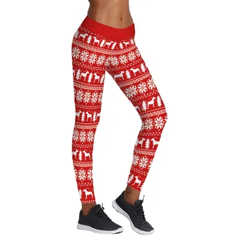 Vianočná Vločka Červené Pruhované Legíny Ženy Leggins Slim Fitness Legíny Vysoký Pás Elastické Sexy Príčinné Leginy