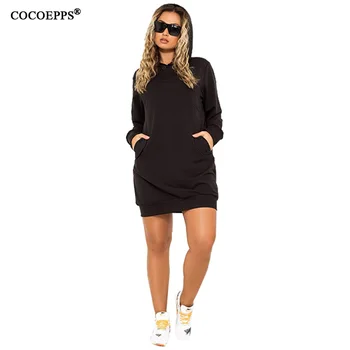 COCOEPPS Plus Veľkosť Ženy Šaty s Kapucňou 5XL 6XL Jeseň Teplé Veľké Veľkosti Bežné Zimné Šaty Veľké Ženy Veľkosti Oblečenia 2019 Mikina