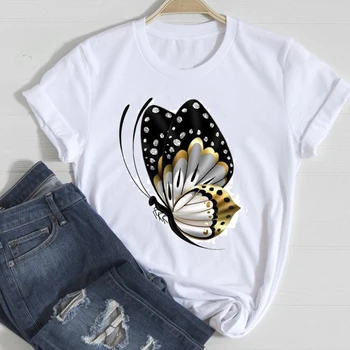 T-košele Ženy Oblečenie Tlač Roztomilý 2021 Motýľ Jar Leto 90. rokov Tričko Top Lady Tlač Oblečenie Grafické Ženský Čaj T-Shirt