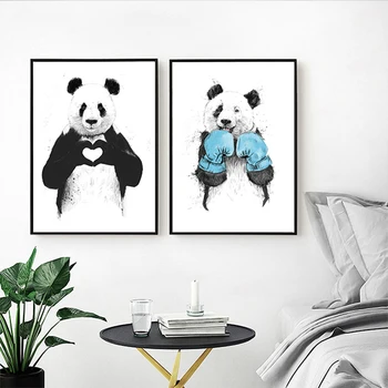 Krásne Zvieratá Roztomilá Panda Srdce Miluje Plagáty a Vytlačí Nordic Stenu Umenie maľovať Obrázky Dekoratívne pre Obývacia Izba Domova