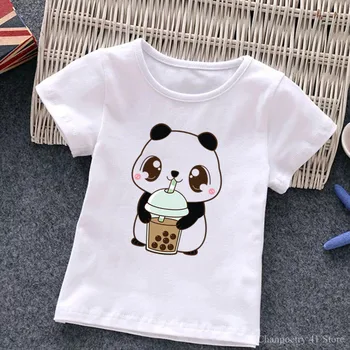Krásne Deti T Tričko Cartoon Panda Grafické Tees Roztomilý Mlieko Čaj Vytlačené Baby Chlapci, Dievčatá, Deti, Batoľa Oblečenie