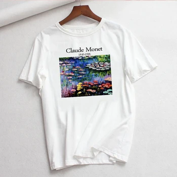 Claude Monet Nové Letné Ženské Umenie Veľké Veľkosti Voľné Krátky Rukáv Bežné List Tlač Harajuku iny topy, tričká, Vintage T-Shirt