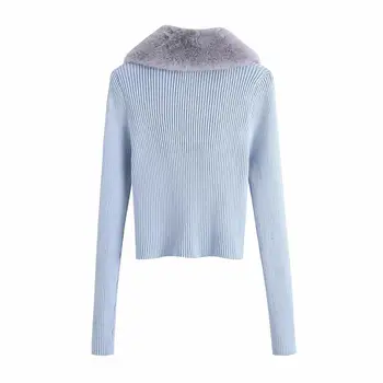 Ochrnutú 2020 zimné svetre ženy anglicko retro high street kožušiny spojov čipky pletené svetre vesty ženy bunda topy