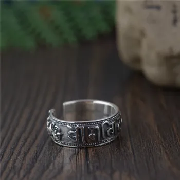 LYBUY Skutočné 925 Sterling Silver Buddhistic Šesť Slov Om Mani Padme Hum Otvoriť Prstene pre Ženy, Mužov Darček Strieborné Šperky Bague
