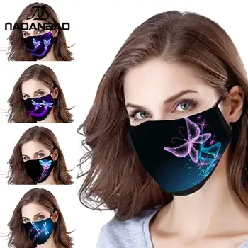 NADANBAO Roztomilý Masku na Tvár Ženy Bavlna Umývateľný 3D butterfly Vytlačené Úst Tvár Kryt Opakovane Maska Priedušná Maska