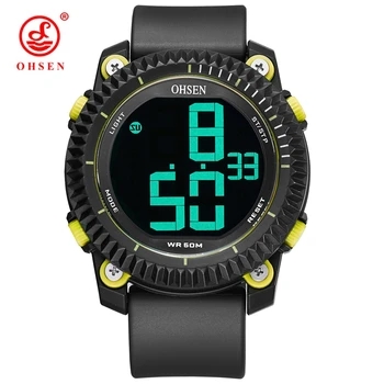 OHSEN Pánske Športové Hodinky Potápačské 50M Digitálny LED Vojenské Sledovať Muži Móda Žltá Elektronika Náramkové hodinky relogios masculino