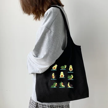 Kawaii Plátené tašky Avokádo Tote Bag Kpop Ekologická nákupná Taška s Logom pre Dievčatá Zábava Bežné Tašky cez Rameno Ženy Skladacia Plážová Taška
