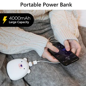 Roztomilý Kreslený Zimné Mini Ručné Teplejšie Prenosné USB Nabíjateľné Polar bear 4000mAh Power Bank Obojstranný Rýchle vykúrenie