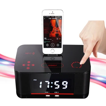 EXRIZU A8 Alarm Nabíjací Dock Stanica Bluetooth Stereo Reproduktor s NFC FM Rádio Diaľkové Ovládanie pre iPhone XS 8 7 6 Plus Samsung