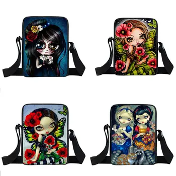Cartoon Gothic Girl Mini Messenger Taška Ženy Kabelky Dievčatá, Cestovné Tašky, študentské a Školské Tašky Dámy Crossbody Taška Najlepší Darček
