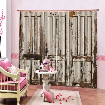 Americký Štýl Staré Vintage Drevené Dvere s Bielou Farbou Garáž Závesy Pre Obývacej izby, Spálne, Vintage Rustikálny Závesy Dekor Sady