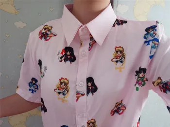 Sailor Moon Cosplay Kawaii Nadrozmerná Blúzka Harajuku Top Shirt Anime Ženy, Dievča, krátky rukáv tričko Saturn, Venuša, Neptún, Urán
