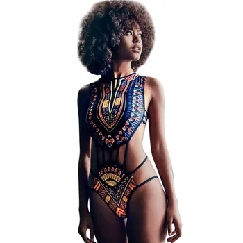 Bikini 2019 Ženy Africkej Tlače Bikini Set Plavky ženy Push-Up Polstrovaná Plavky, plážové oblečenie Lady Tlač Vintage Etnických Bikiny