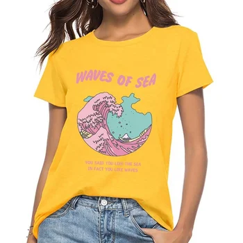 Starqueen-JBH 1pcs Veľká Vlna T Shirt Ženy, Nové Módne T-shirts pre Ženy Harajuku Topy Povedal Si, že sa Vám Páči More