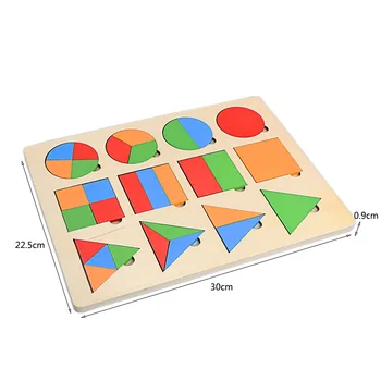Deti Dreva Montessori Farebné Geometrické Tvary Dosky Zlomok Kruhy Hračka Geometrické Rozdelenie Hračky pre Batoľa 3 v 1 Chlapcov Dievča