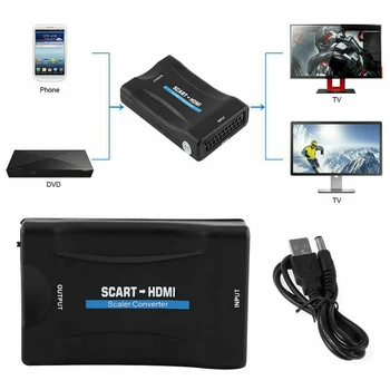 1080P SCART HDMI Audio Video Upscale Converter AV Signálu Adaptér HD Prijímač s EU/US Napájací kábel pre Smartphone HD TELEVÍZOR DVD