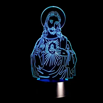 3D Optické Ilúzie Ježiša Krista LED Lampa Bulbing Svetlo Ježiša Nočné Svetlo 7 Farieb Darček Domova Nočné osvetlenie Drop Shipping