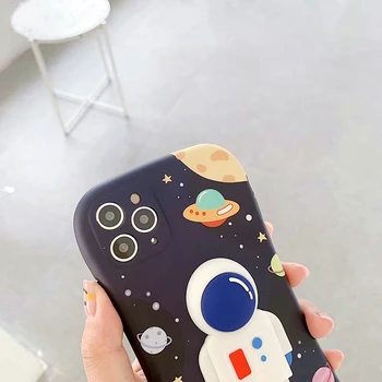 Roztomilý 3D animovaný Astronaut Rocket Priestor Telefón puzdro Pre iPhone, 11Pro, Max SE X XS MAX XR 7 8 Plus Zábavné Soft Anti-jeseň Kryt Coque