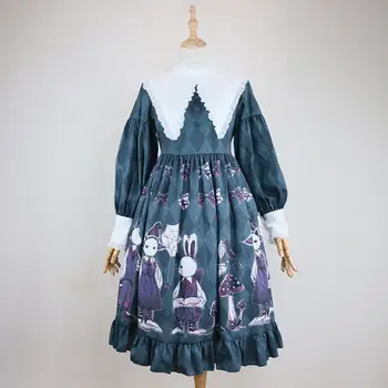 Royal víla japonský štýl mäkké sestra lolita šaty žena mori dievčatá Shirayuki húb vzor vytlačené šaty šaty F1305