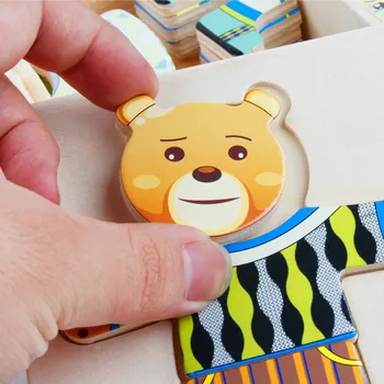 72 Kusov Drevených Medvede A Králiky Zmena Oblečenie A Obliekanie Puzzle Raného Vzdelávania Zodpovedajúce detské Kreatívne Hračky