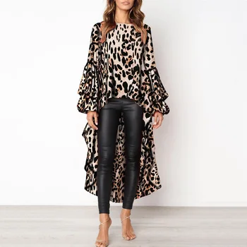 Nepravidelný Leopard Šaty Žien 2018 Vestidos Jeseň Dlhé Šaty Streetwear Dámy Svietidla Rukáv Zimné Sexy Šaty