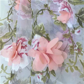 Royal Organza 3D Kvety, Čipky Textílie pre Prom Šifón Rozetu Appliques Prachu Ružová pre Svadobné Šaty Šaty Textílie, ktoré Lodenice