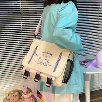 Výšivky Plátno Tašky pre Ženy 2020 Literárny Ventilátor Crossbody Tašky Študentka, Ramenný Školské tašky Harajuku Bookbag Dámy Nové