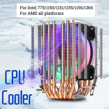 4pin CPU Chladič 6 Heatpipe RGB LED Ventilátor Ventilátor CPU Chladič na Chladenie Tichý Chladič pre Intel 775/1150/1151/1155/1156/1366 pre AMD Všetky