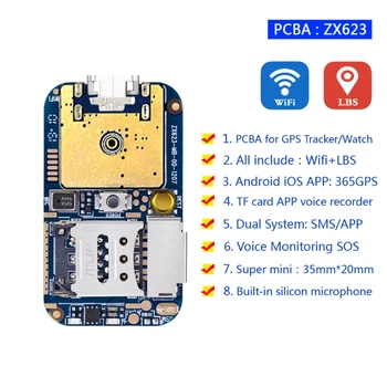 ZX623W GPS Tracker GSM Wifi LBS Locator PCBA SOS Web Sledovania APLIKÁCIE Hlasový Záznamník TF Karty, SMS Koordinovať