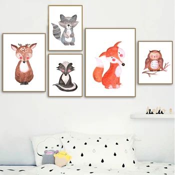 Roztomilý Tiger Veverička, Líška, Jeleň Medveď, Sova Mačka Wall Art Plátno Na Maľovanie Nordic Plagáty A Vytlačí Na Stenu Obrázky Baby Detská Izba Decor