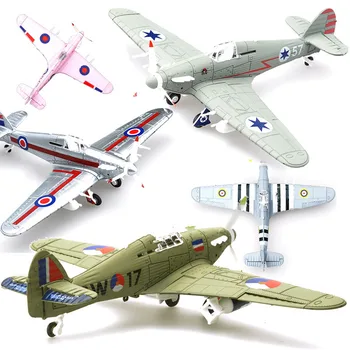 3ks Rôznych Zostaviť Fighter Model Hračky, Stavebné Bloky, Bojové Lietadlá Diecast BF-109 Hurikán Spitfire Pirát Vojenské