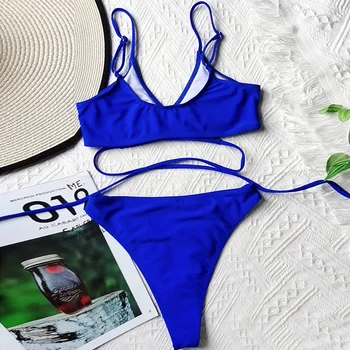 Letné Plážové Oblečenie Vysoký Pás Remeň Bikini Set Ženy, Dve Kus Plavky Pure Color Push Up Plavky S Vypchávkami Biquini Plavky