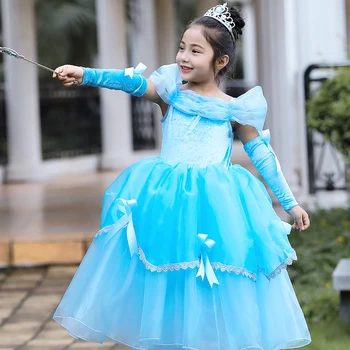 Dievčatá Princezná Belle Šaty Aurao Elsa dievča šaty Vianočné dlhé plesové šaty, kostýmy, deti, strán, svadby, modré, žlté oblečenie