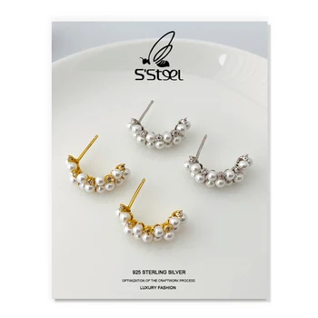 S'STEEL Luxusné Stud Náušnice 925 Sterling Silver Náušnice Pre Ženy Pearl Personalited Dizajnér Earings Jemné Šperky Darček
