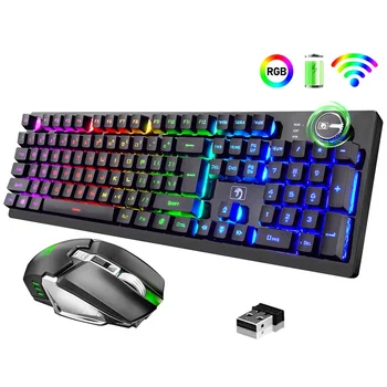 Dobíjacia Bezdrôtová Klávesnica a Myš Combo RGB Rainbow Podsvietená Herná Mechanické Pocit Klávesnica s 7 tlačidlo Myši pre PC a MAC