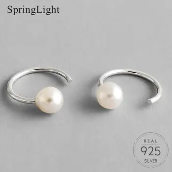Springlight Elegantné 925 Sterling Silver Semi-Circular Line Perla Malých Stud Náušnice Jedinečné Ručné Dizajn Ženy Jemné Šperky