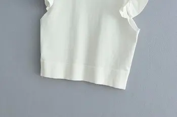 Nové Módne ženy jednoducho farbou volánikmi bežné pletenie T-Shirt Ženy elegantné základné T-shirt Oblečenie LS3750