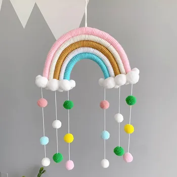 Nordic Štýl Rainbow Cloud Ručne tkané Dekorácie, Foto Rekvizity Multi Účel pocit Loptu DIY Ručne Tkaná Vlna/Bavlna Lano prívesok