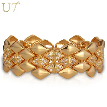 U7 Veľký Náramok Geometrické Módne Šperky Veľkoobchod Dubaj Zlatá Farba Drahokamu 21 CM 25 MM Náramky & Prívesky Pre Mužov/Ženy H541
