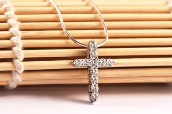 TJP Nové Módne Kríž Náhrdelník Príslušenstvo Ture 925 Sterling Silver Ženy Crystal CZ Prívesky, Náhrdelníky Šperky