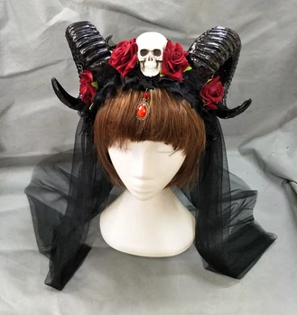 Horn hlavový most Gotický Diabol Kvetinový Rohy Headpieces Halloween Lebky príslušenstvo S Závoj Maškarný Vlasy Príslušenstvo