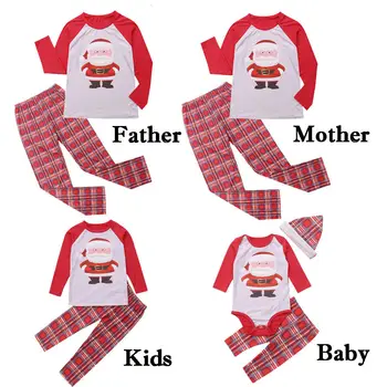 Rodina Zodpovedajúce Vianočné Pyžamo Nastaviť Muži, Ženy, Baby, Deti Sleepwear Odev Santa Tlač Dlhý Rukáv Topy+Nohavice, Súpravy