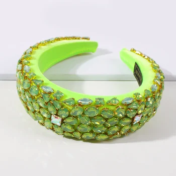 Zelená Drahokamu Čelenky pre Ženy, Doplnky do Vlasov Čalúnená Barokový Geometrické Crystal Hairband Módne Luxusné Diamante Headdress